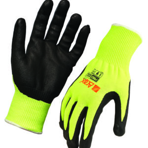 Cut Resistant Nitrile Sand Dip Liner Glove on Hi-Vis yellow liner