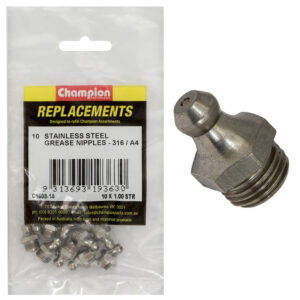 Champion Grease Nipple Stainless M10 x 1.00 Str 316/A4 -10pk