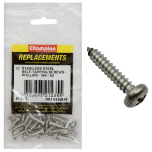Champion 10G x 3/4in S/Tapping Screw Pan Hd Phillips 304/A2