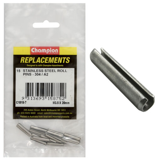 Champion 3.5mm x 20mm Stainless Roll Pin 304/A2 -15pk