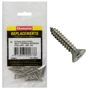 Champion 6G x1in S/Tapping Screw Csk Hd Phillips 304/A2-30pk
