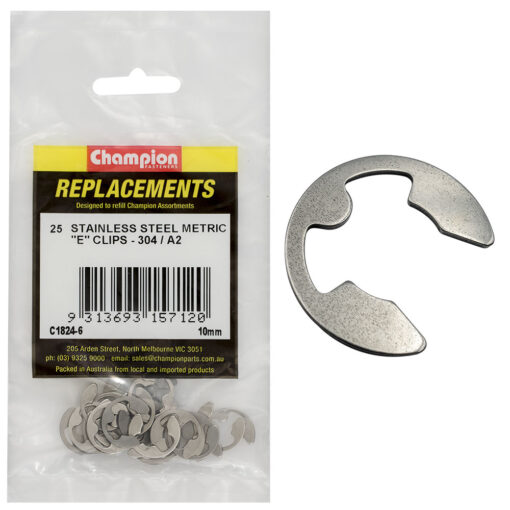 Champion 10mm Stainless E-Clips 304/A2 -25pk