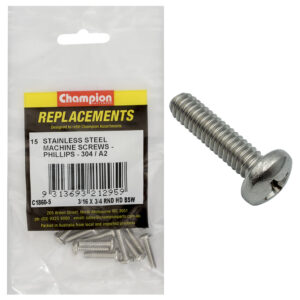 Champion 3/16in x 3/4in BSW Machine Screw Pan Ph 304/A2-15pk