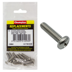 Champion 1/4in x 1in BSW Machine Screw Pan Ph 304/A2 -10pk