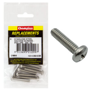 Champion 1/4in x 1-1/2in BSW Machine Screw Pan Ph 304/A2-8pk