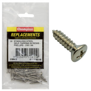 Champion 8G x 1in S/Tapping Screw -Rsd -Ph -316/A4 -30pk