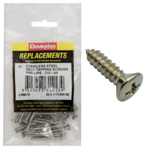 Champion 8G x 1-1/2in S/Tapping Screw -Rsd -Ph -316/A4 -30pk