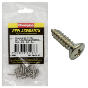 Champion 6G x 3/4in S/Tapping Screw -Rsd -Ph -316/A4 -25pk