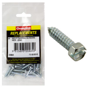 Champion 12G x 1in S/Tapping Screw Hex Head Phillips -25pk