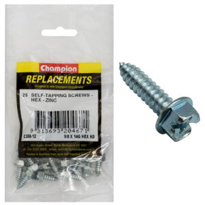 Champion 14G x 5/8in S/Tapping Screw Hex Head Phillips -25pk