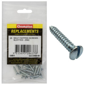 Champion 8G x 3/4in S/Tapping Screw Rsd Head Slotted -25pk