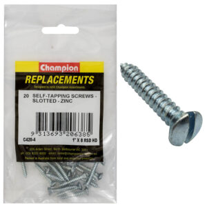 Champion 8G x 1in S/Tapping Screw Rsd Head Slotted -20pk