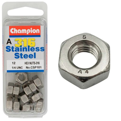 Champion 1/4in UNC Hex Nut - 316/A4 (C)