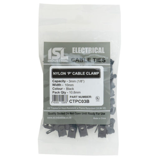 ISL Nylon 'P' Cable Clamp 3mm - Black - 100pk