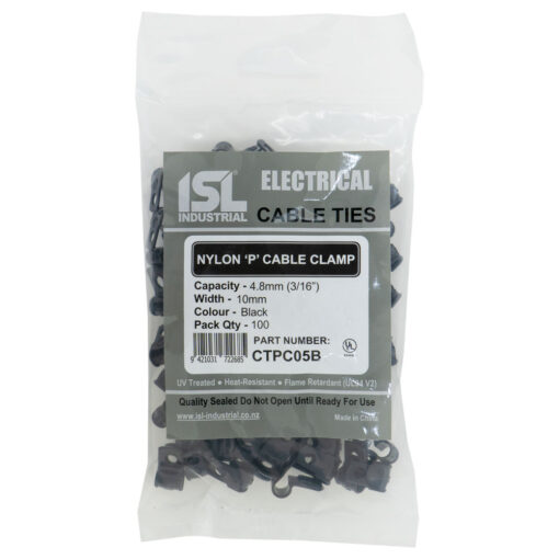 ISL Nylon 'P' Cable Clamp 5mm - Black - 100pk
