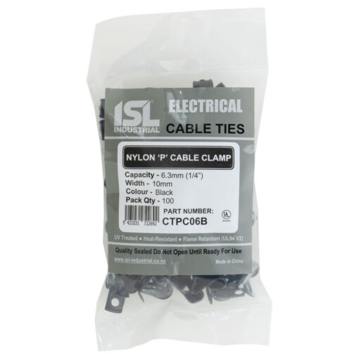 ISL Nylon 'P' Cable Clamp 6mm - Black - 100pk