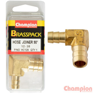Champion Hose Joiner 90 deg Barb Elbow Reducer Brass 1/2-3/8